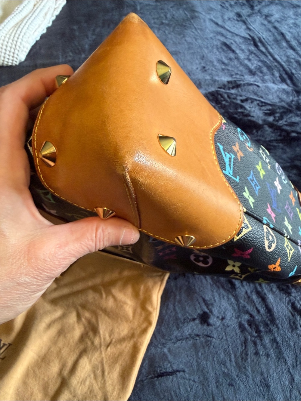 Louis Vuitton Multicolor Monogram Black Canvas & Tan Leather Shoulder Bag - Picture 9 of 16